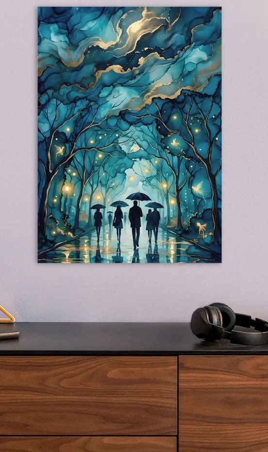Enchanted Forest Path with Umbrellas — metal poster wall art by Lineer
